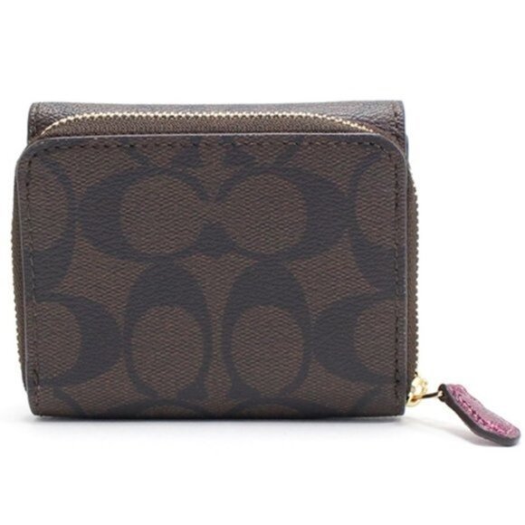 COACH Tri Wallet Metallic Leather Berry Classic "C" Brown NWT - Picture 5 of 12